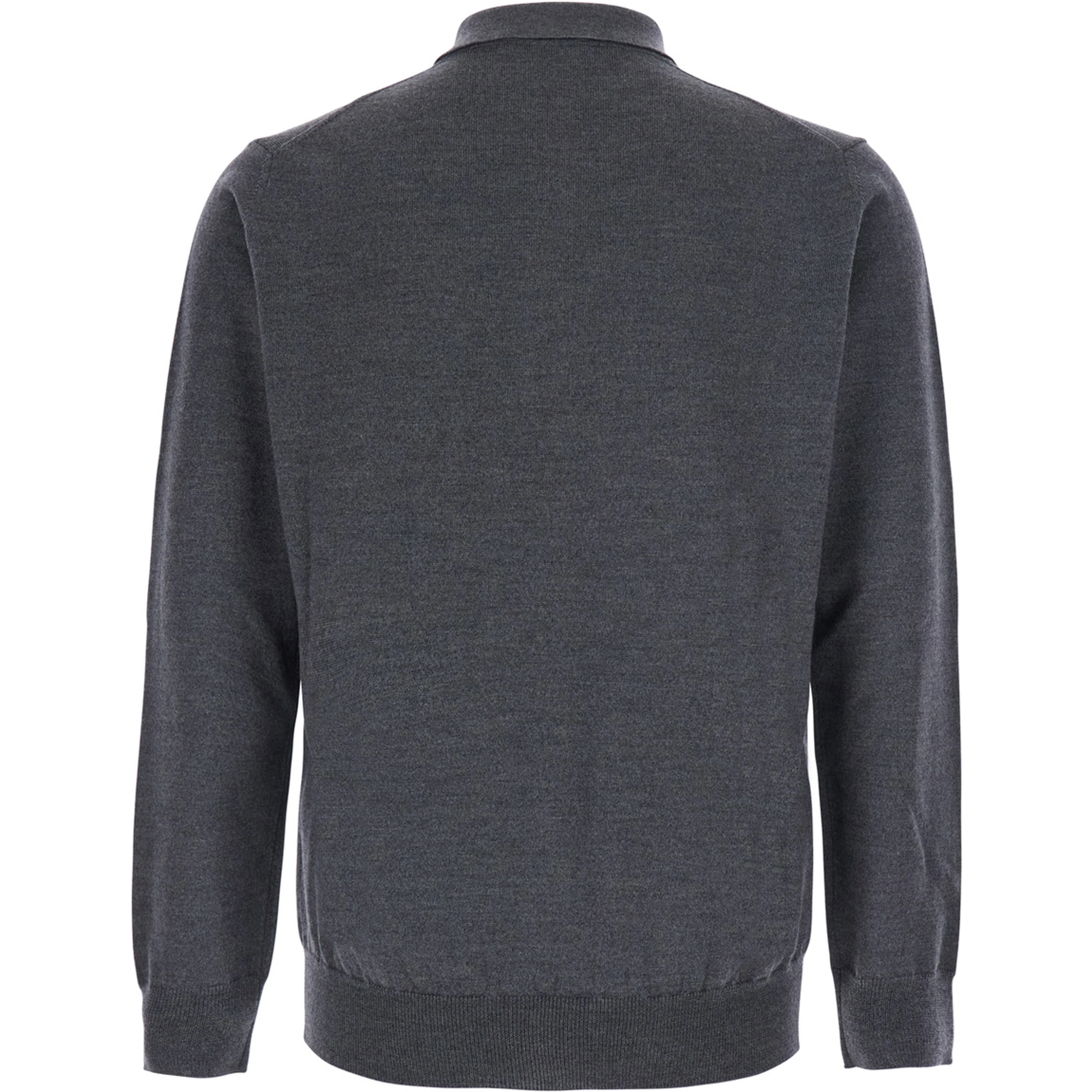 Grey Long Sleeve Polo Shirt with Classic Collar in Wool for Men