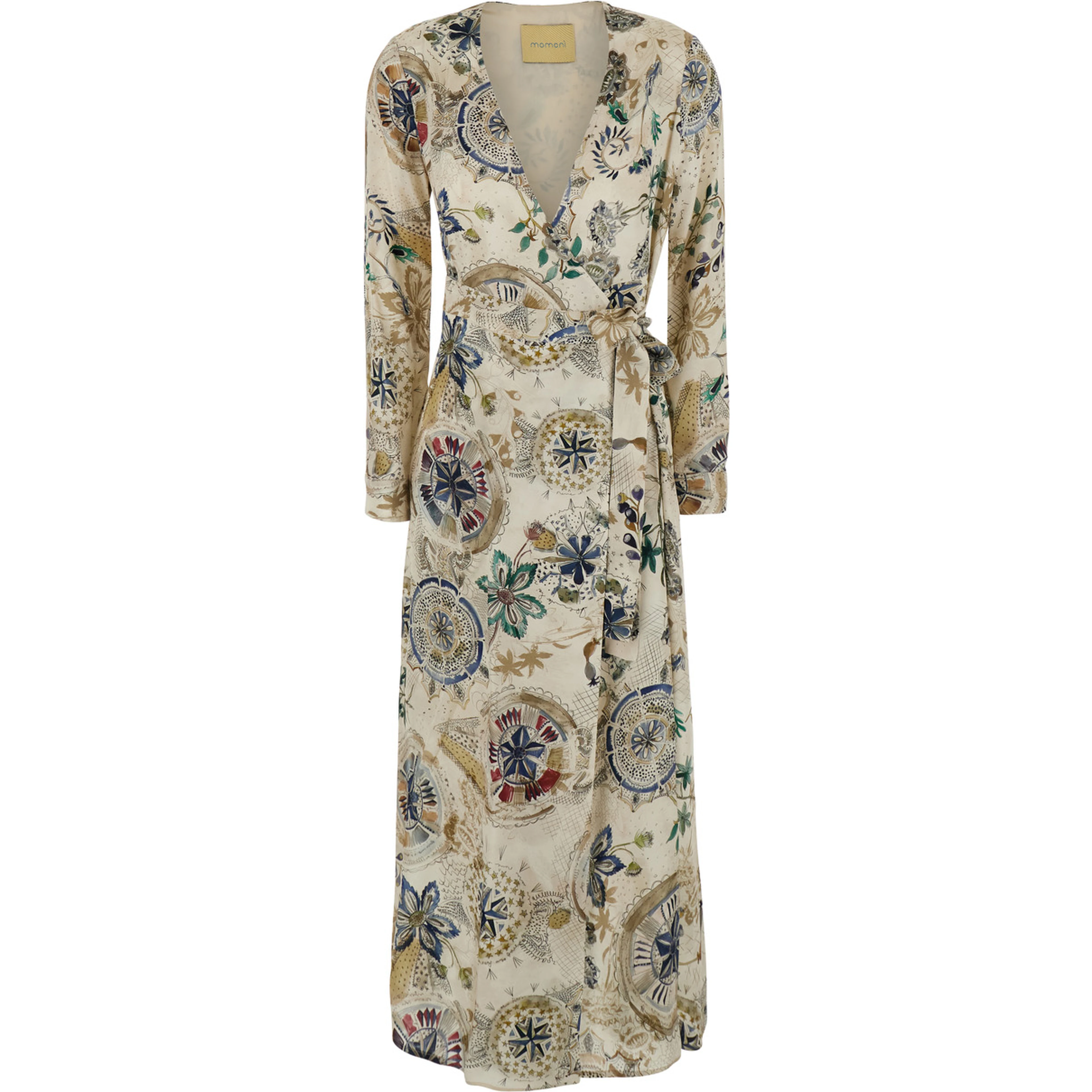 White Dress with V-neck and all-over print in viscose for women