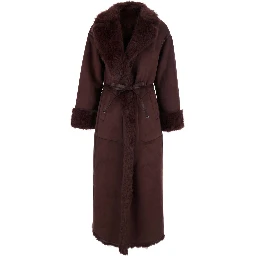 Bordeaux Fur Coat with Reversible Design and Waist Belt in Faux fur for Women