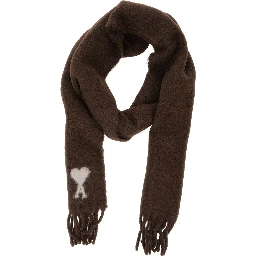 Alpaca and wool scarf with AMI de Coeur jacquard brown unisex