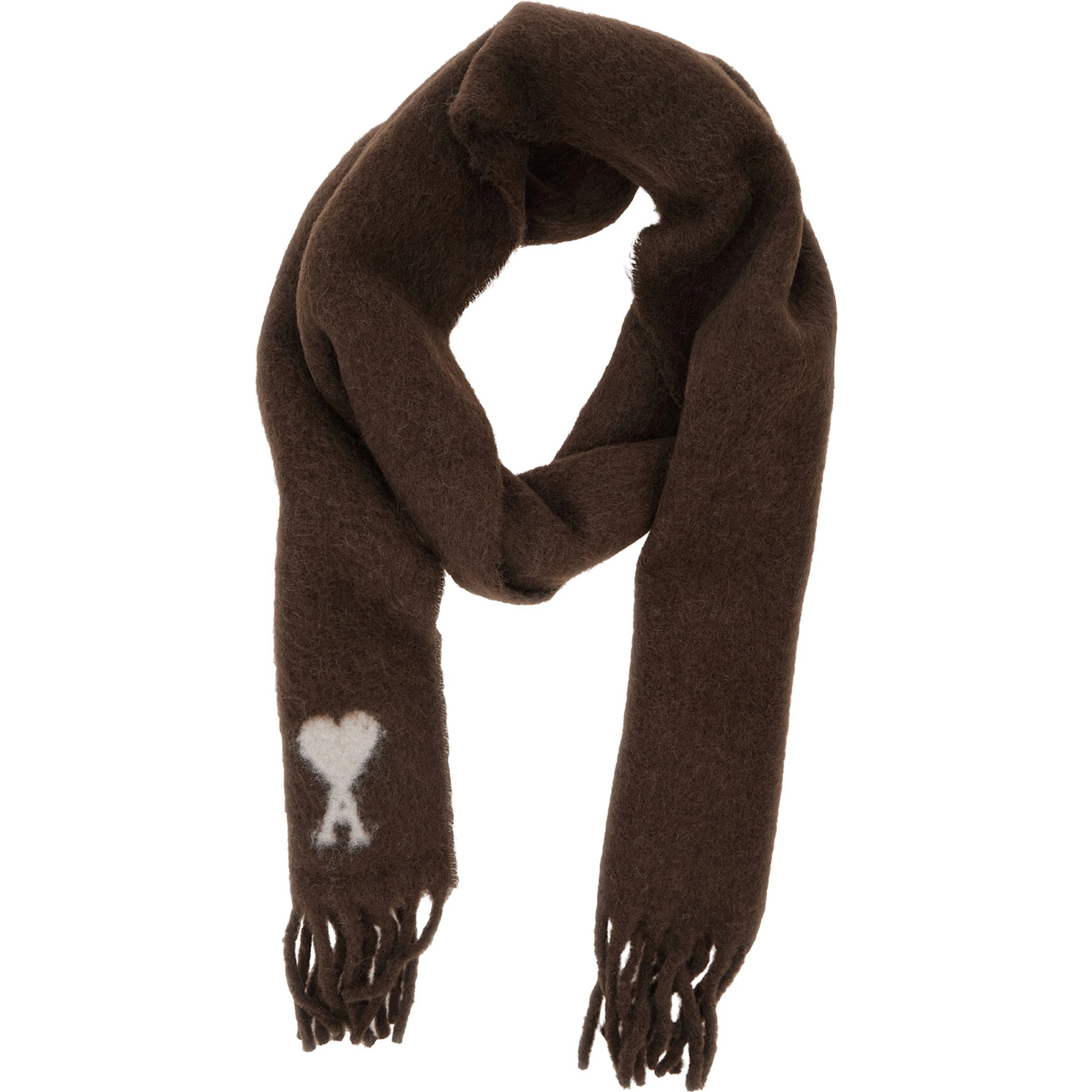 Alpaca and wool scarf with AMI de Coeur jacquard brown unisex
