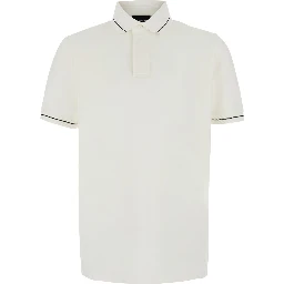 White Polo Shirt with Contrasting Details and Tone-on-Tone Logo Embroidery on the Front in Cotton for Men