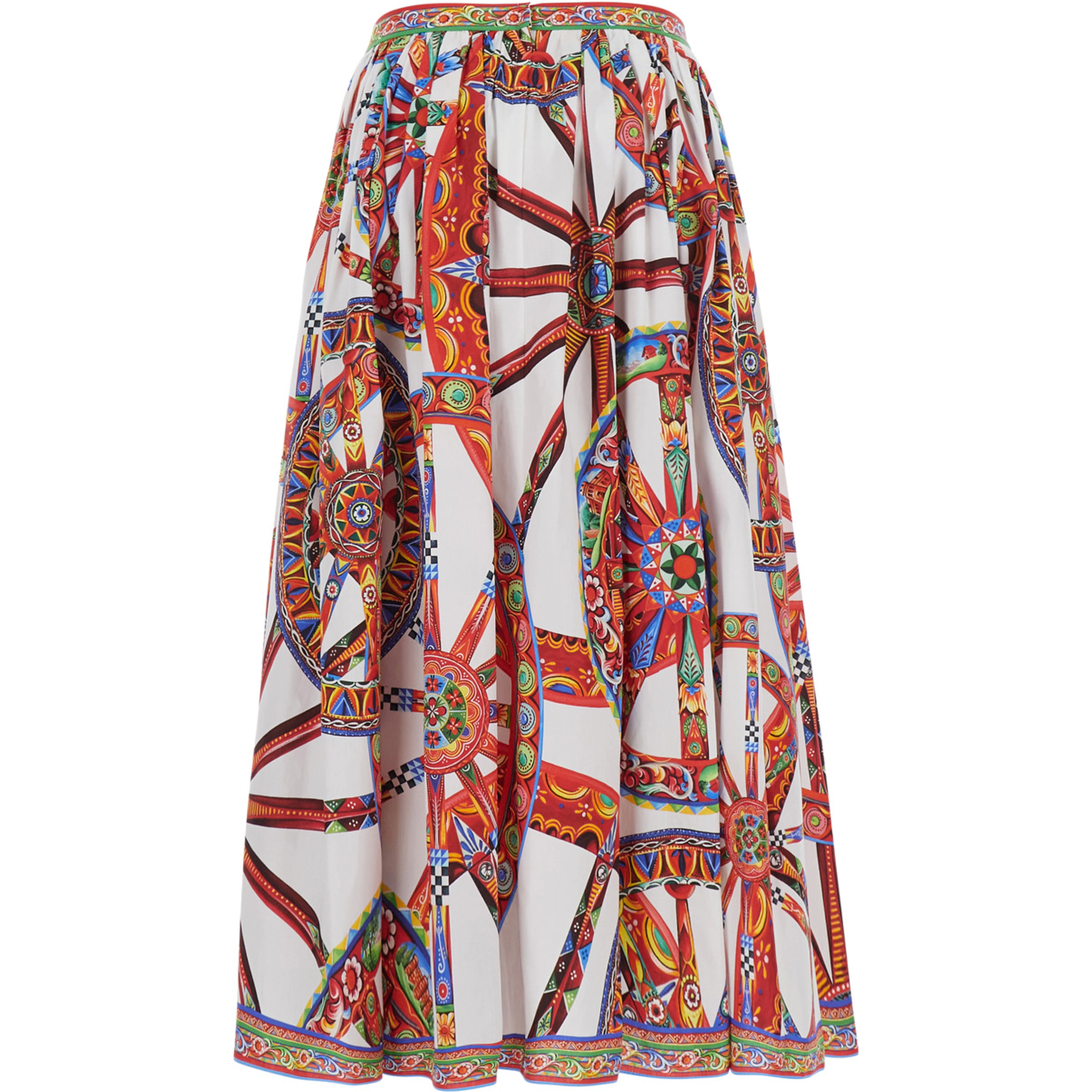 Multicolor Skirt with front belt and all-over Carretto print in cotton for women