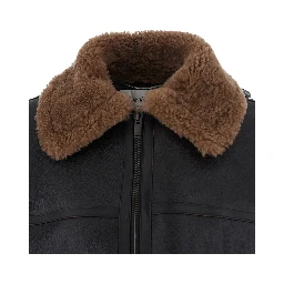 Brown Jacket with removable collar and shearling lining in leather for men