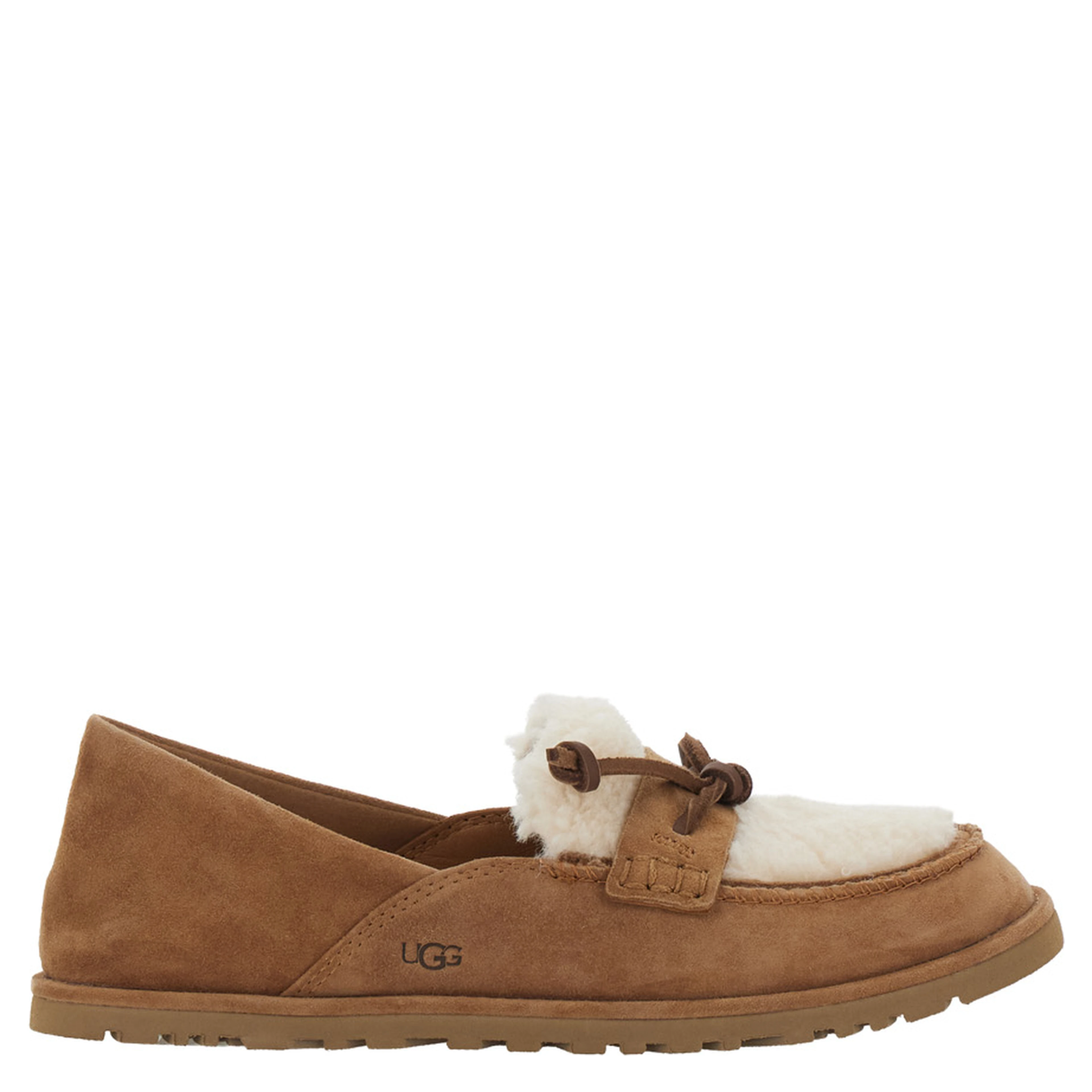 Zora Brown Loafers with fur details and front strap in suede for women