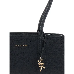 Laila Black Shoulder Bag with Logo Plate on the Front in Leather for Women