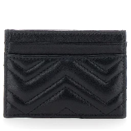 GG Marmont black Card holder with quilted design and GG logo in leather for women