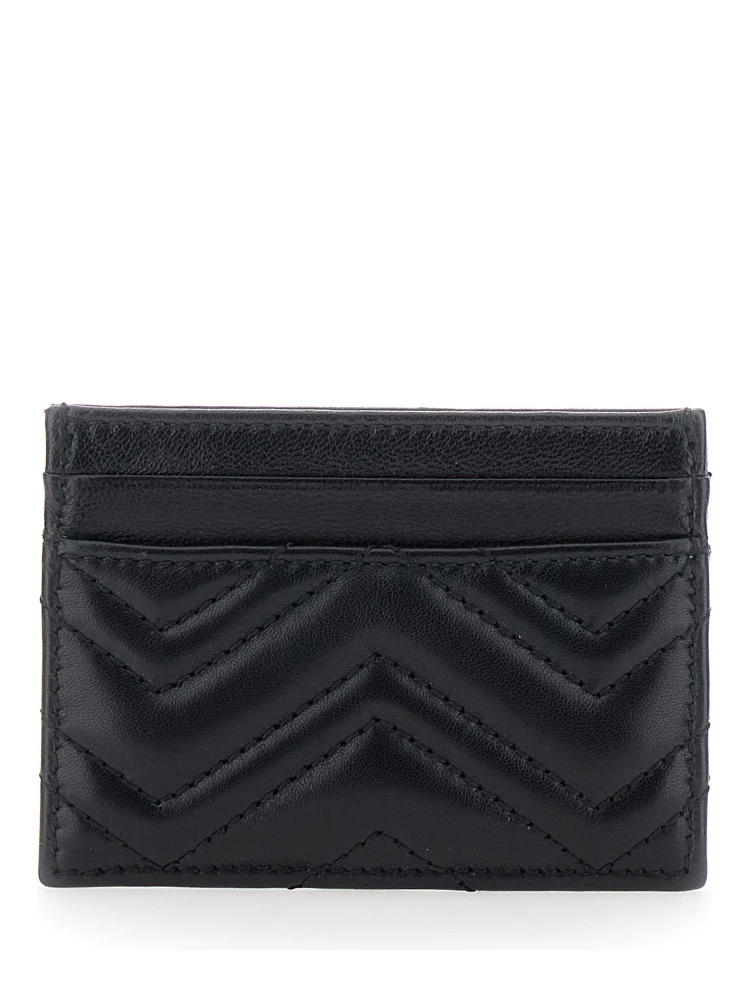 GG Marmont black Card holder with quilted design and GG logo in leather for women
