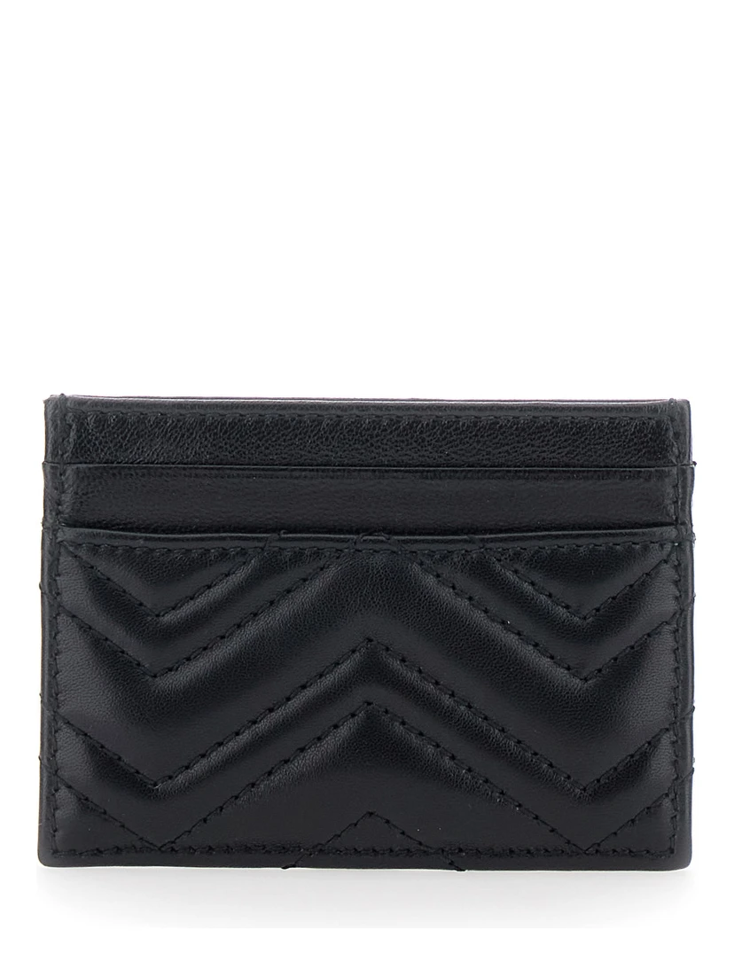 GG Marmont black Card holder with quilted design and GG logo in leather for women