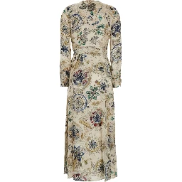 White Dress with V-neck and all-over print in viscose for women