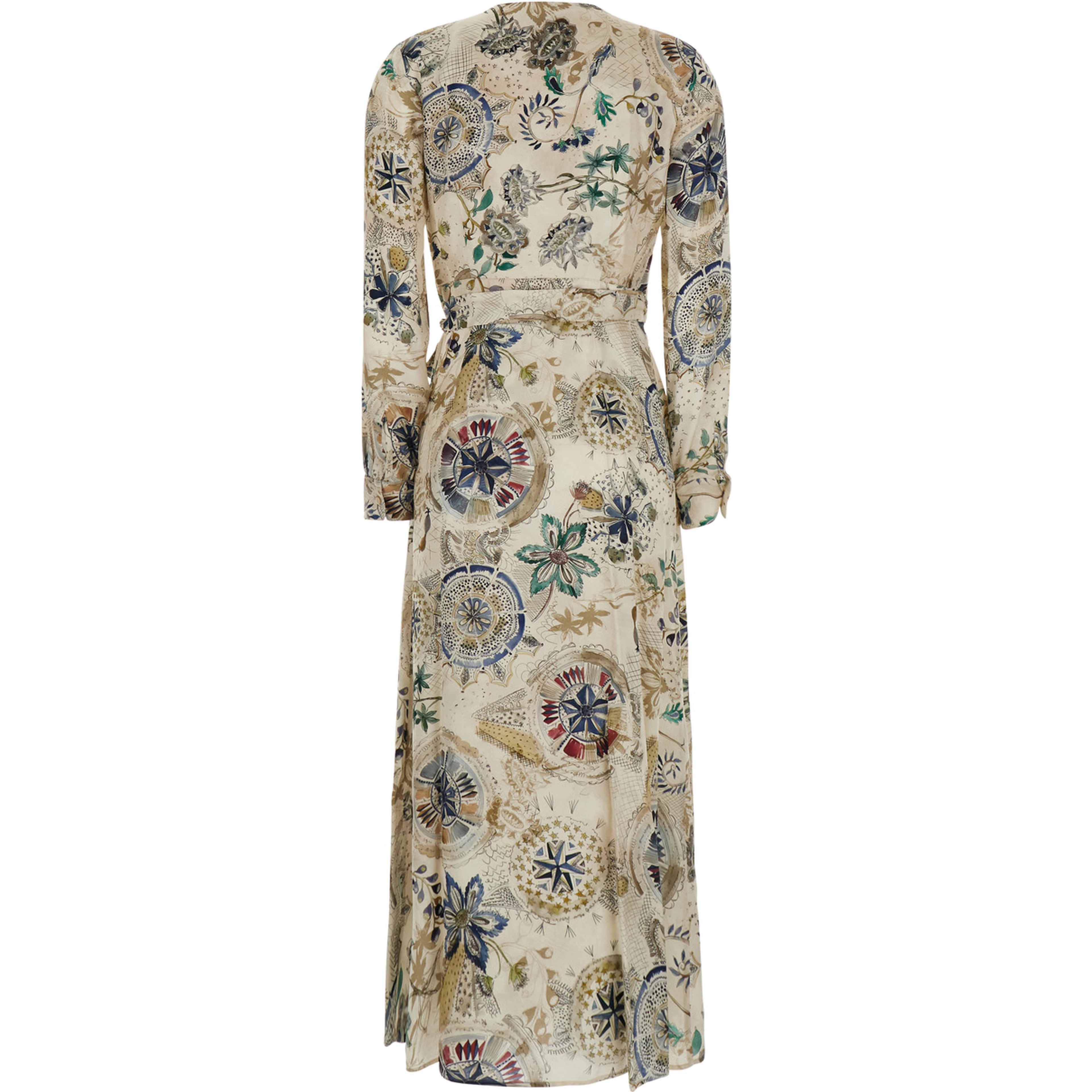 White Dress with V-neck and all-over print in viscose for women