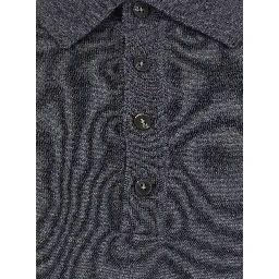 Grey Long Sleeve Polo Shirt with Classic Collar in Wool for Men