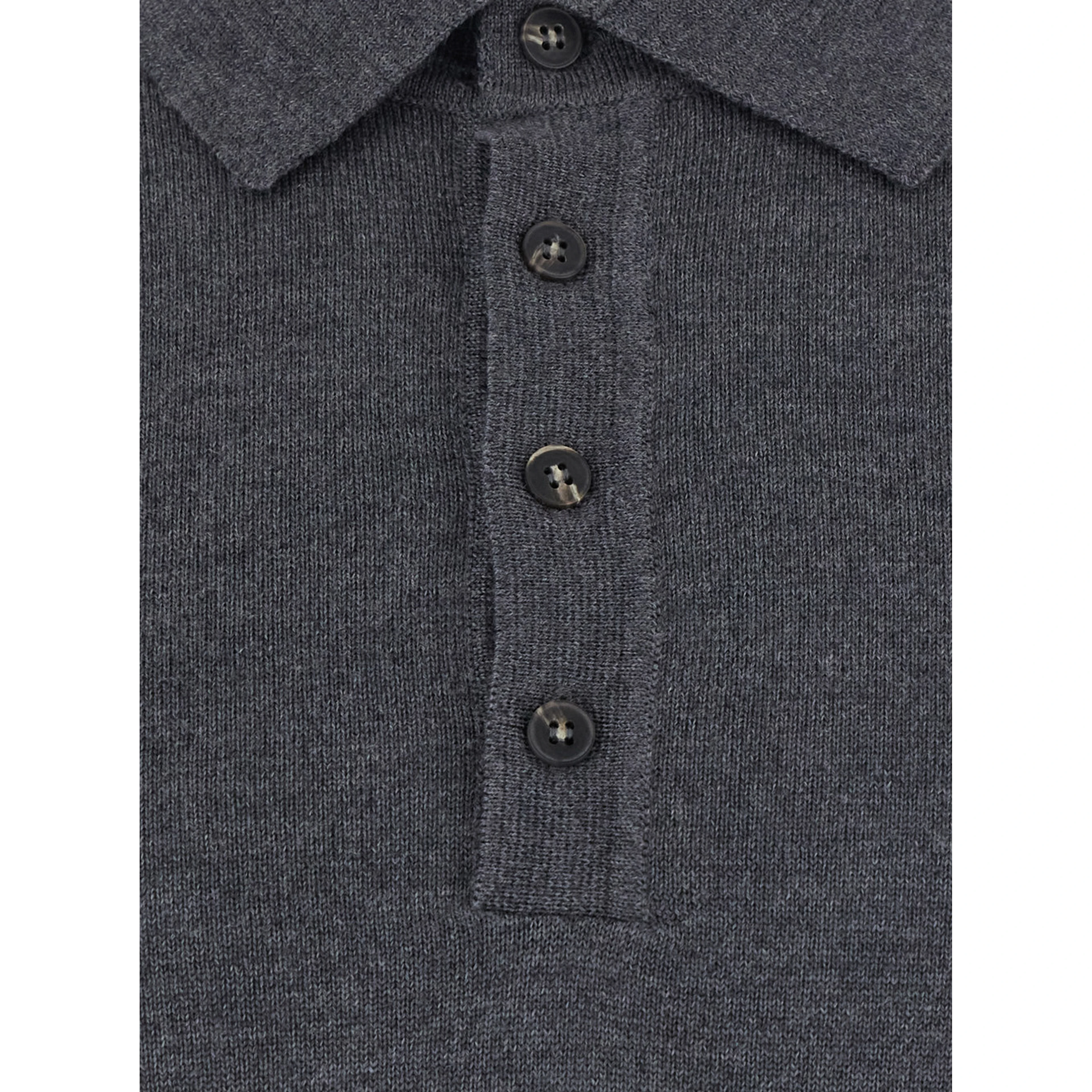 Grey Long Sleeve Polo Shirt with Classic Collar in Wool for Men