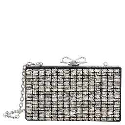 Metallic mesh clutch bag with chain and silver metal details for women