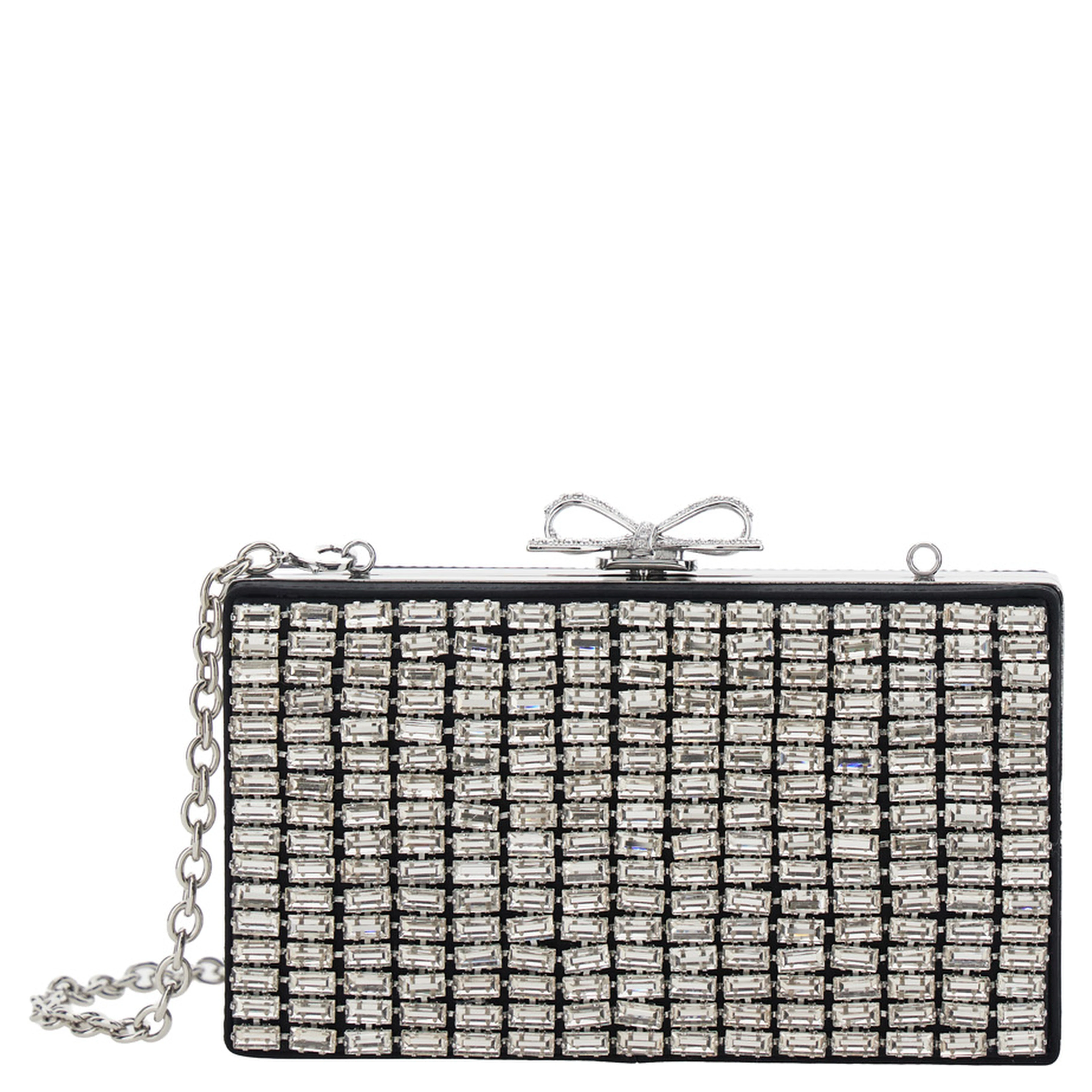 Metallic mesh clutch bag with chain and silver metal details for women