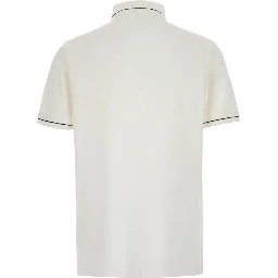 White Polo Shirt with Contrasting Details and Tone-on-Tone Logo Embroidery on the Front in Cotton for Men