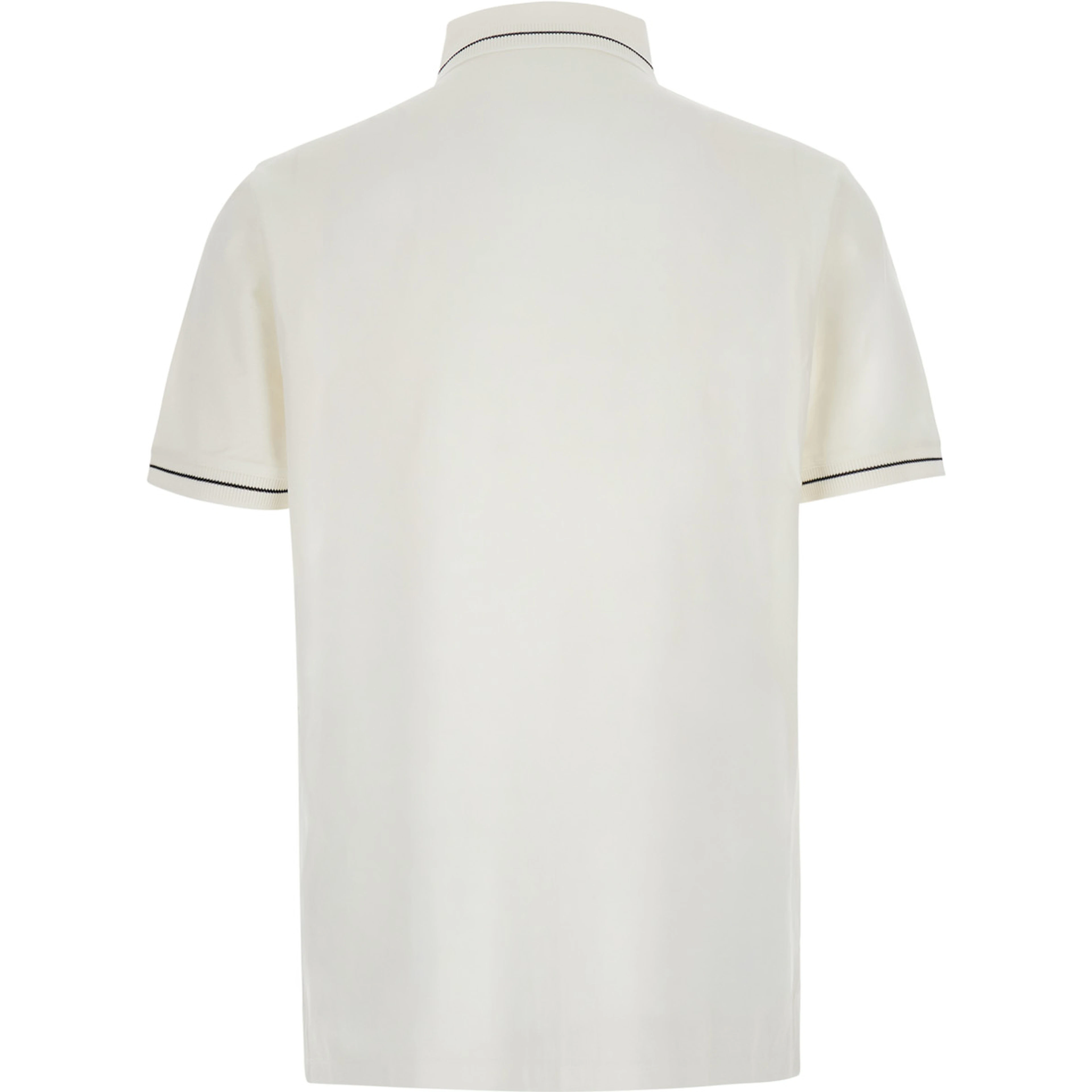 White Polo Shirt with Contrasting Details and Tone-on-Tone Logo Embroidery on the Front in Cotton for Men