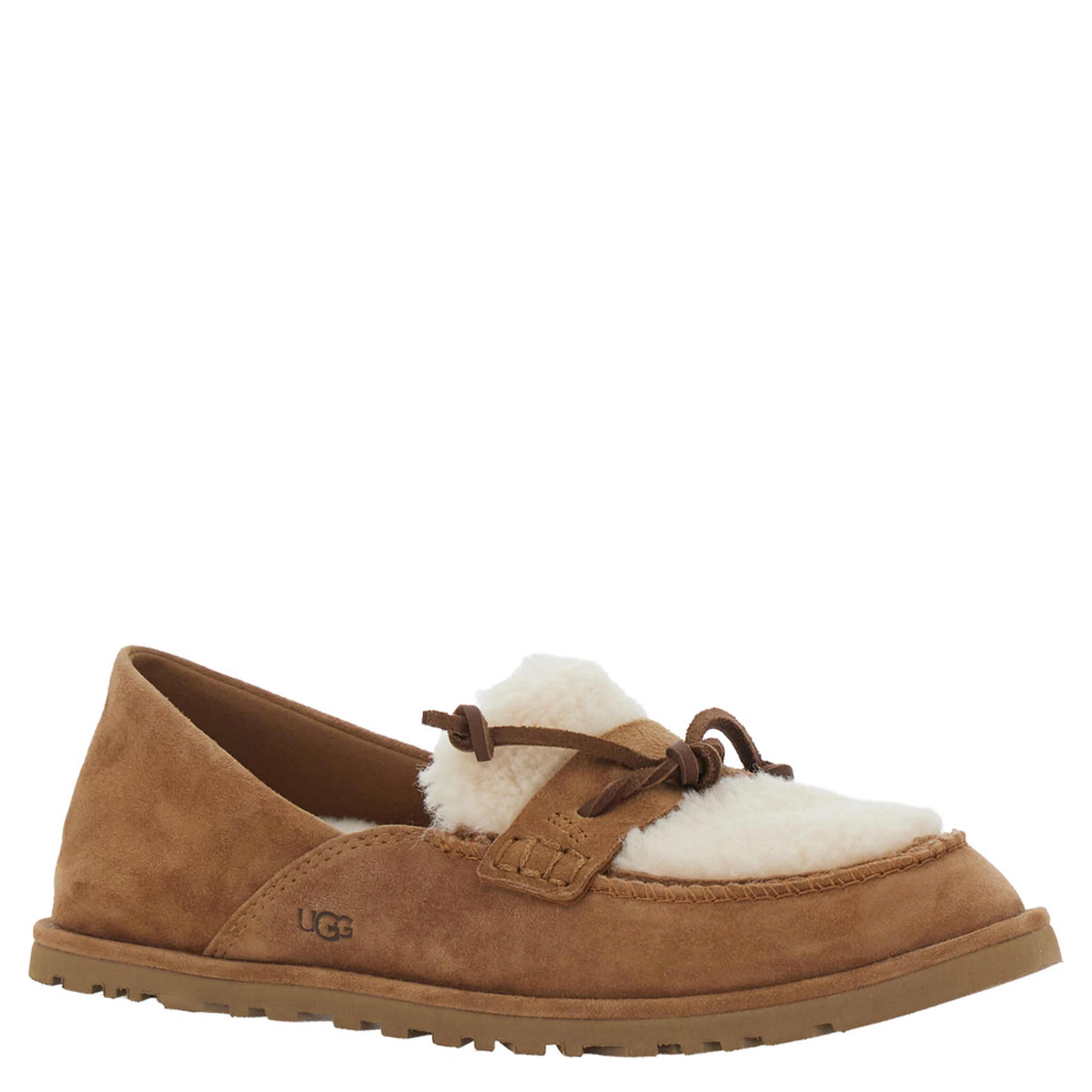 Zora Brown Loafers with fur details and front strap in suede for women
