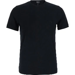 Black Crew neck T-shirt with logo embroidery on the front in stretch viscose for men