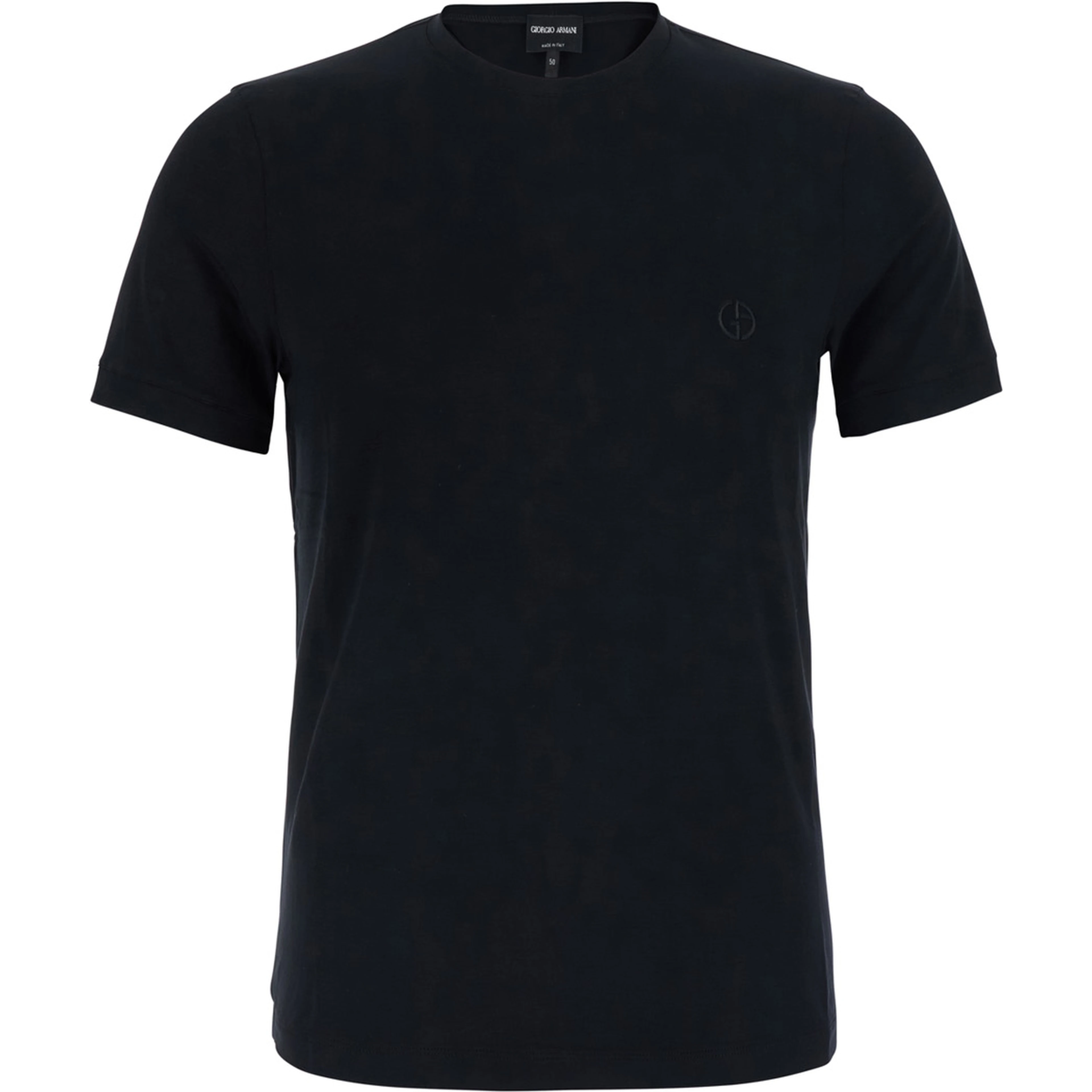 Black Crew neck T-shirt with logo embroidery on the front in stretch viscose for men
