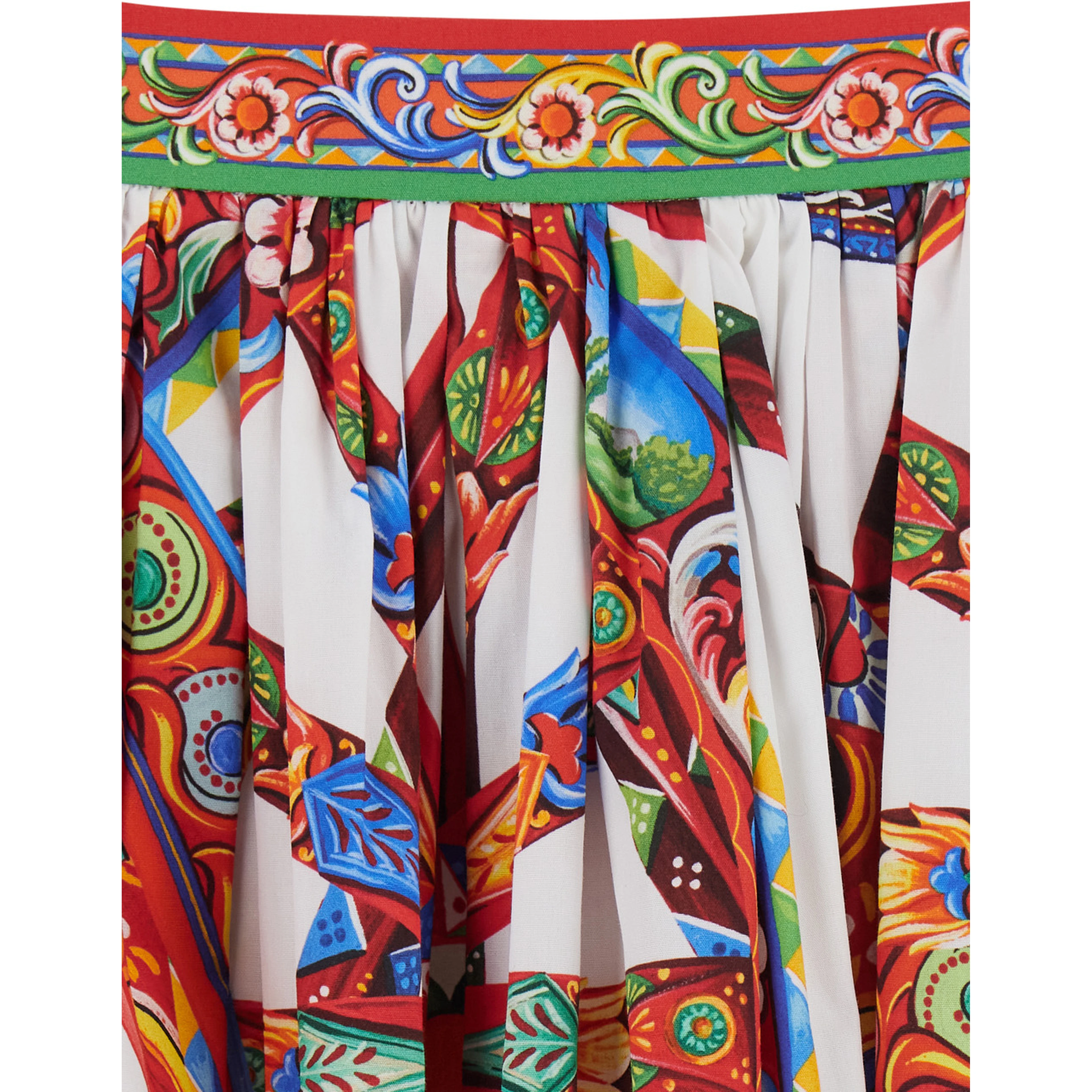 Multicolor Skirt with front belt and all-over Carretto print in cotton for women