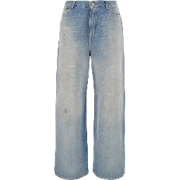 Melody Boyfriend Blue Jeans with faded design and logo embroidery on the back in denim for women