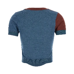 blue crop top with Argyle Motif and embroidered logo on the front in wool Women