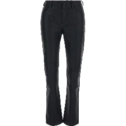 Sophie Black High-Waisted Jeans with Flared Leg and Logo Patch on the Back in Leather for Women