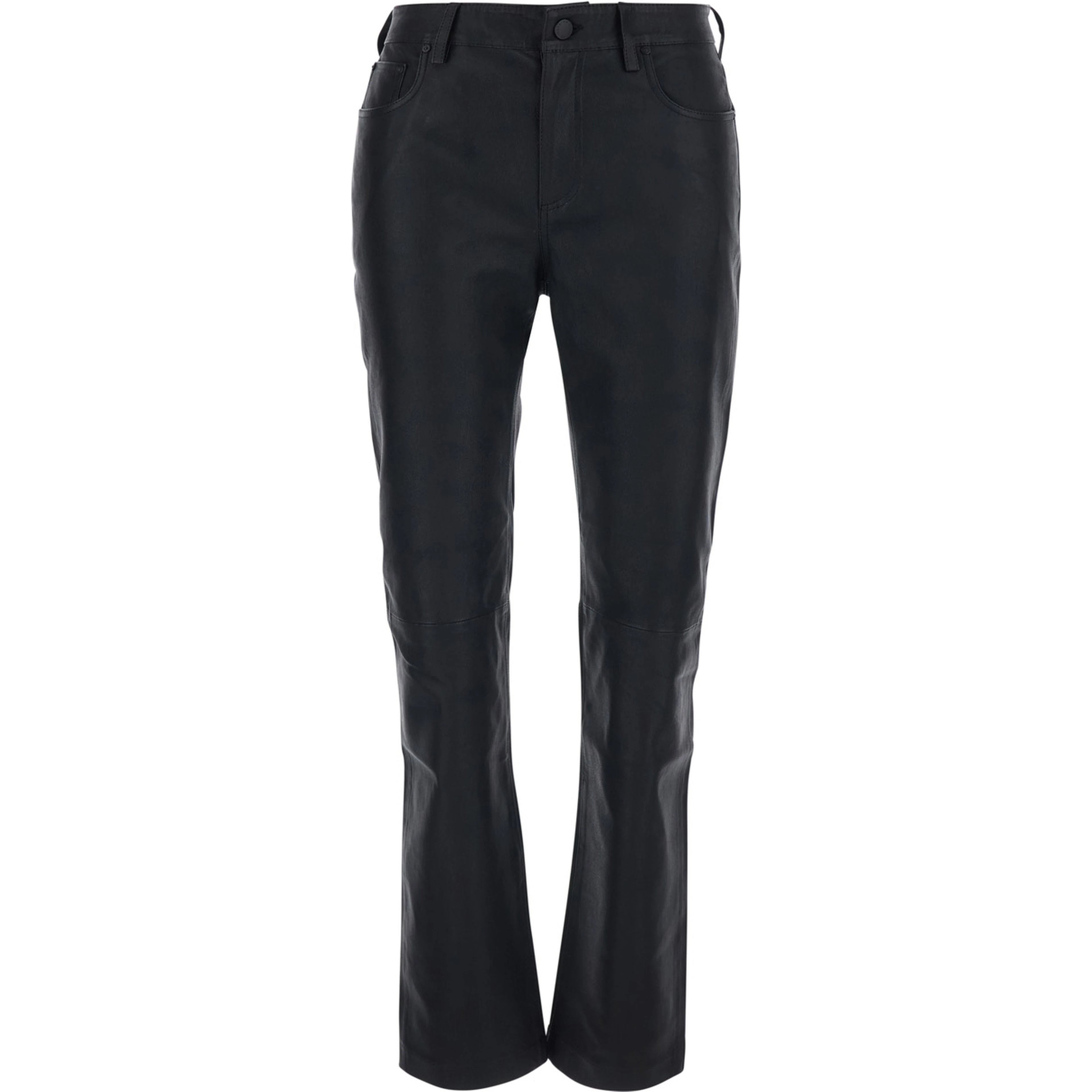 Sophie Black High-Waisted Jeans with Flared Leg and Logo Patch on the Back in Leather for Women