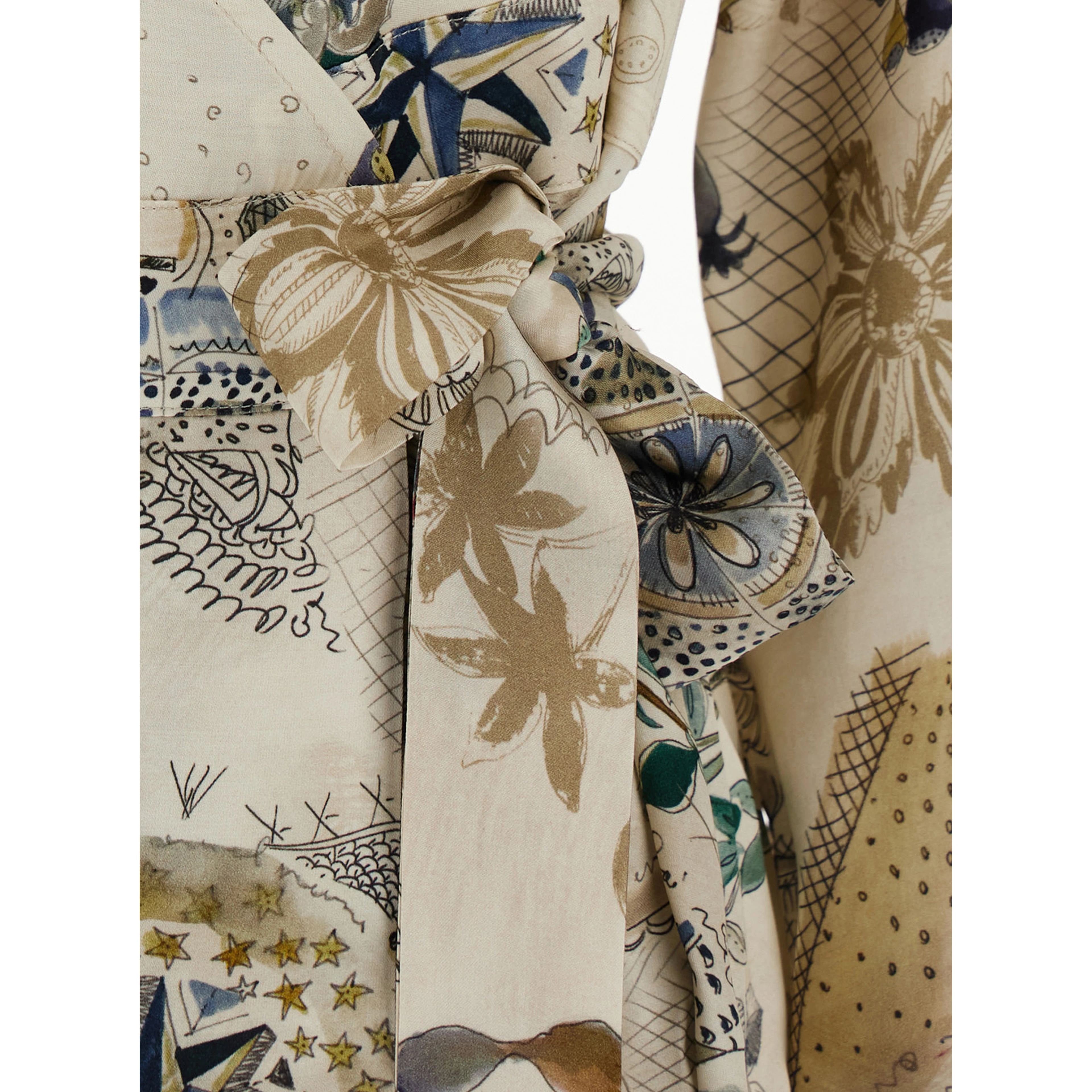 White Dress with V-neck and all-over print in viscose for women