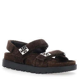 Brown Sandals with Adjustable Closure and Logo Plates in Suede Women