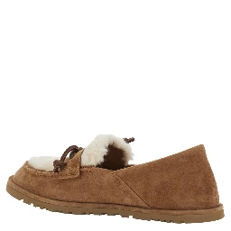 Zora Brown Loafers with fur details and front strap in suede for women