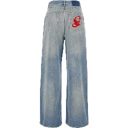 Melody Boyfriend Blue Jeans with faded design and logo embroidery on the back in denim for women
