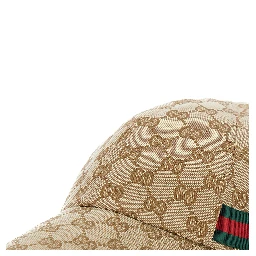 Beige Baseball Cap with Web Detail on the Side in Cotton for Men