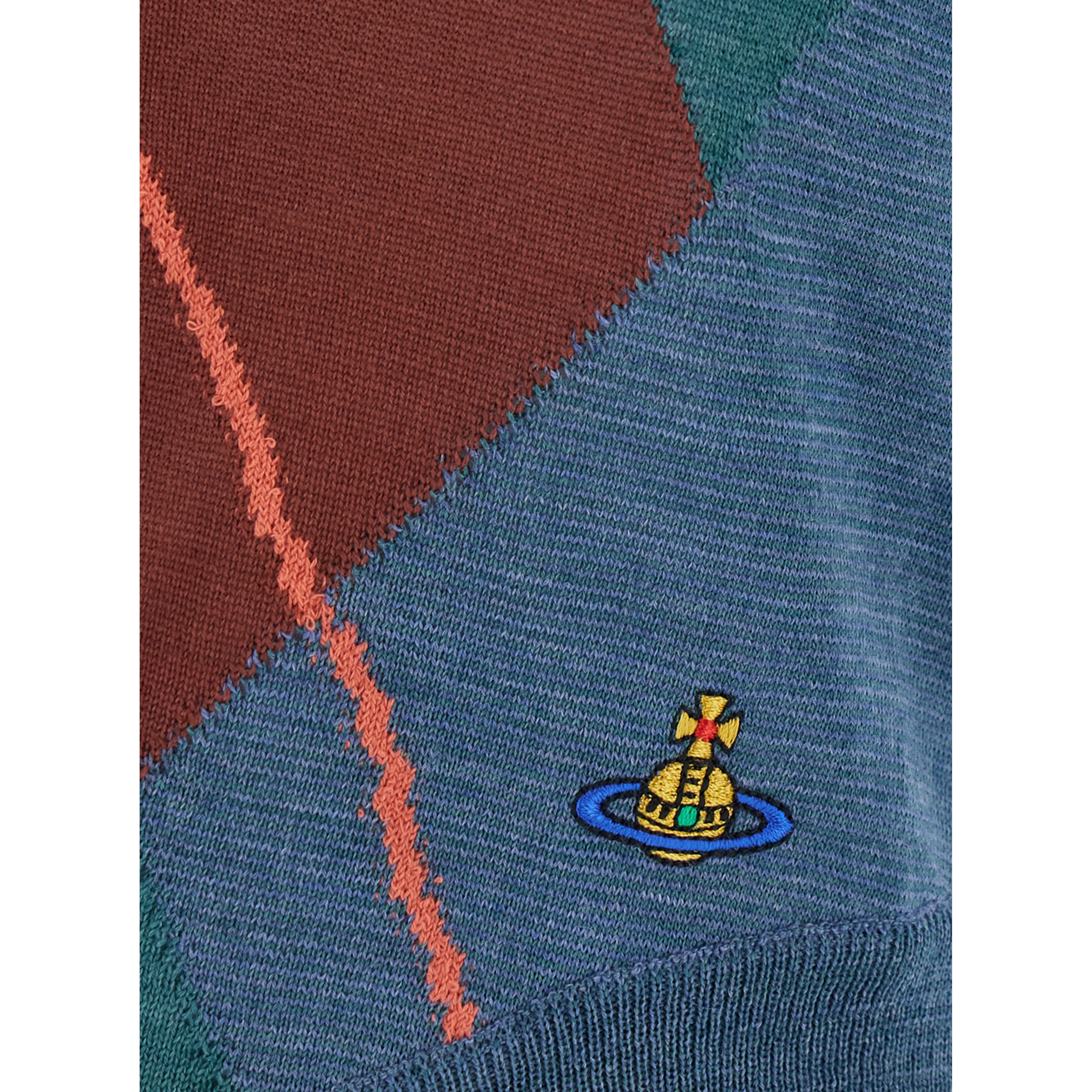 blue crop top with Argyle Motif and embroidered logo on the front in wool Women