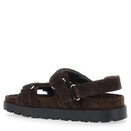 Brown Sandals with Adjustable Closure and Logo Plates in Suede Women
