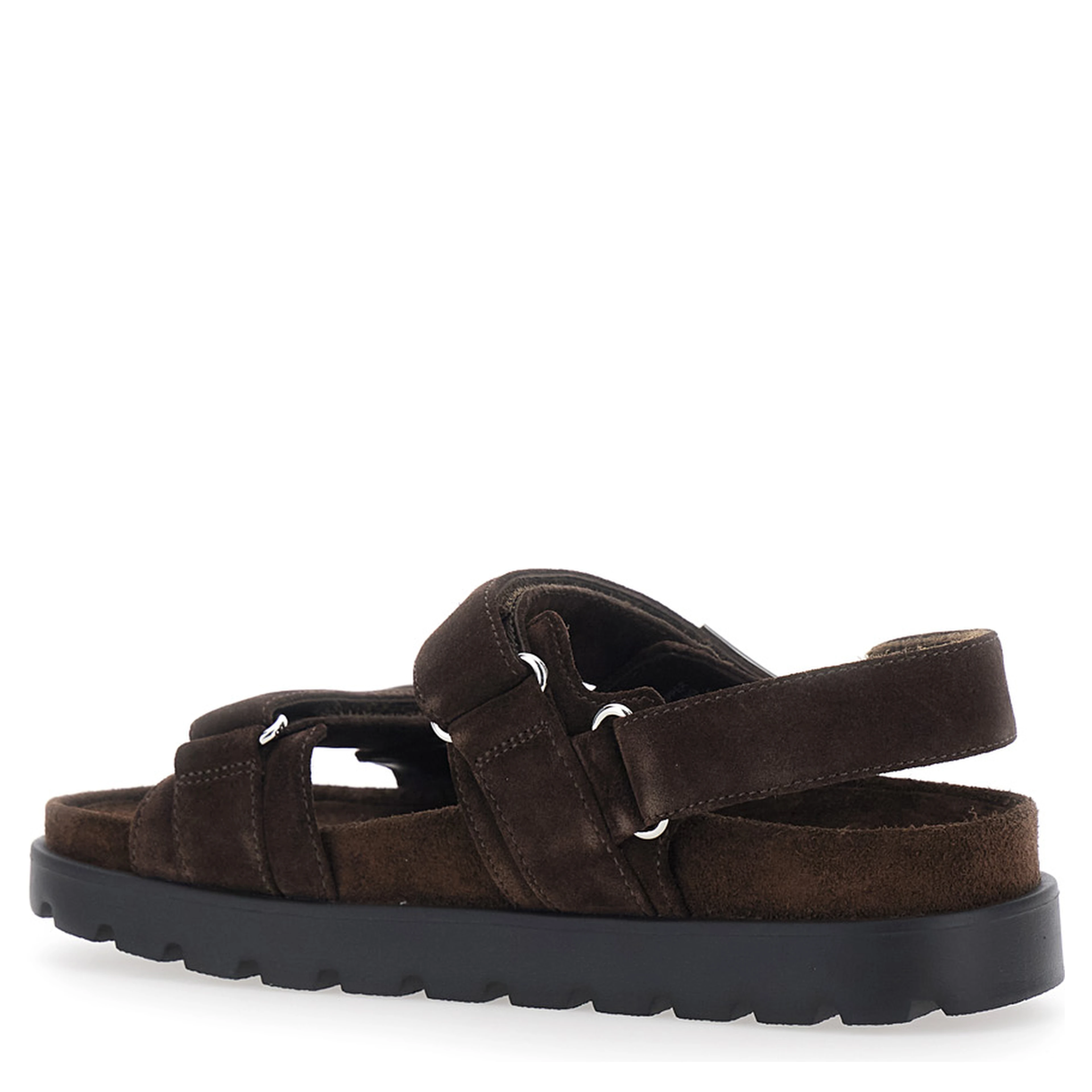 Brown Sandals with Adjustable Closure and Logo Plates in Suede Women