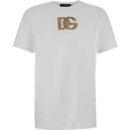 White Crew neck T-shirt with logo on the front in cotton for men