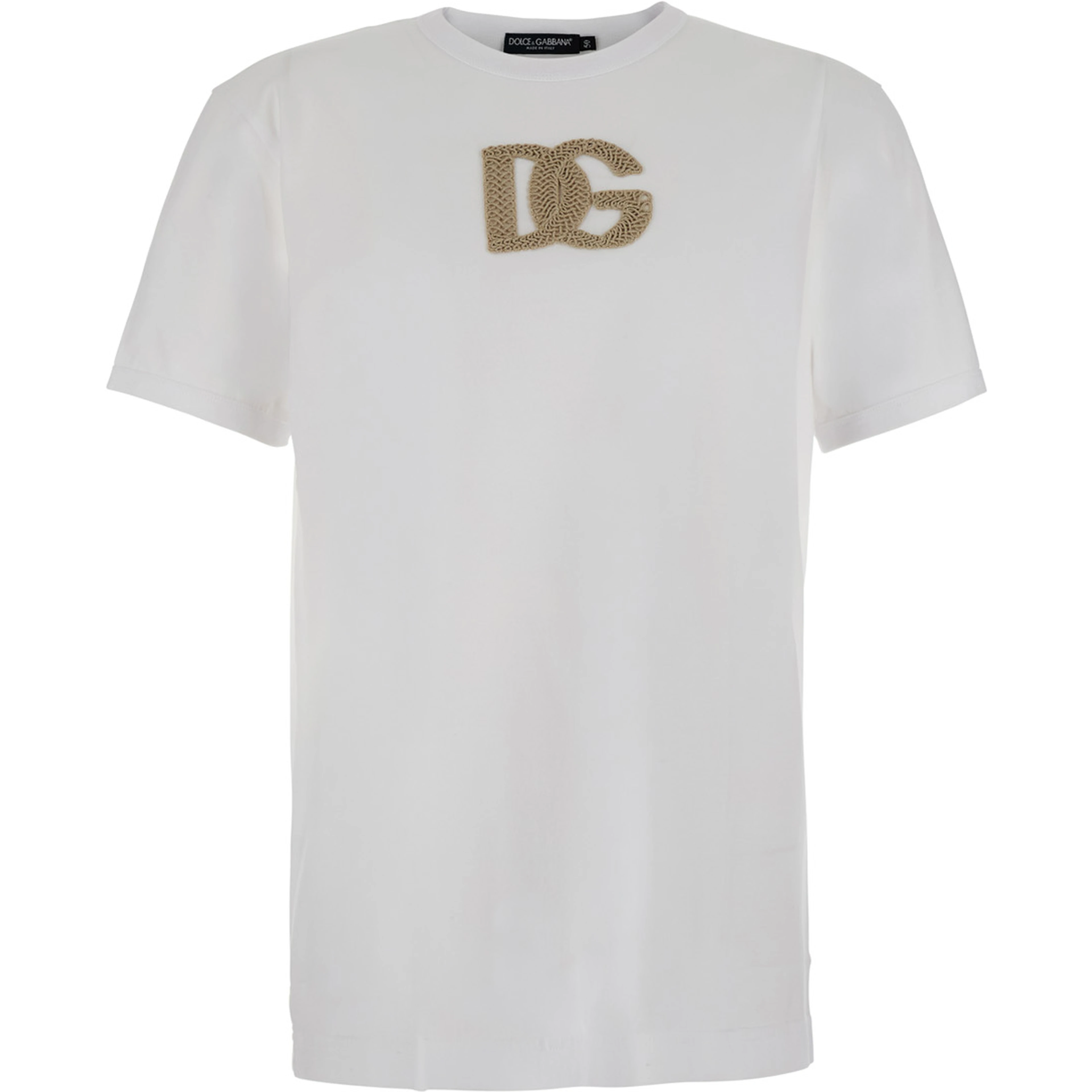 White Crew neck T-shirt with logo on the front in cotton for men