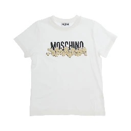 White T-shirt with round neck and logo lettering on the front in cotton Boy
