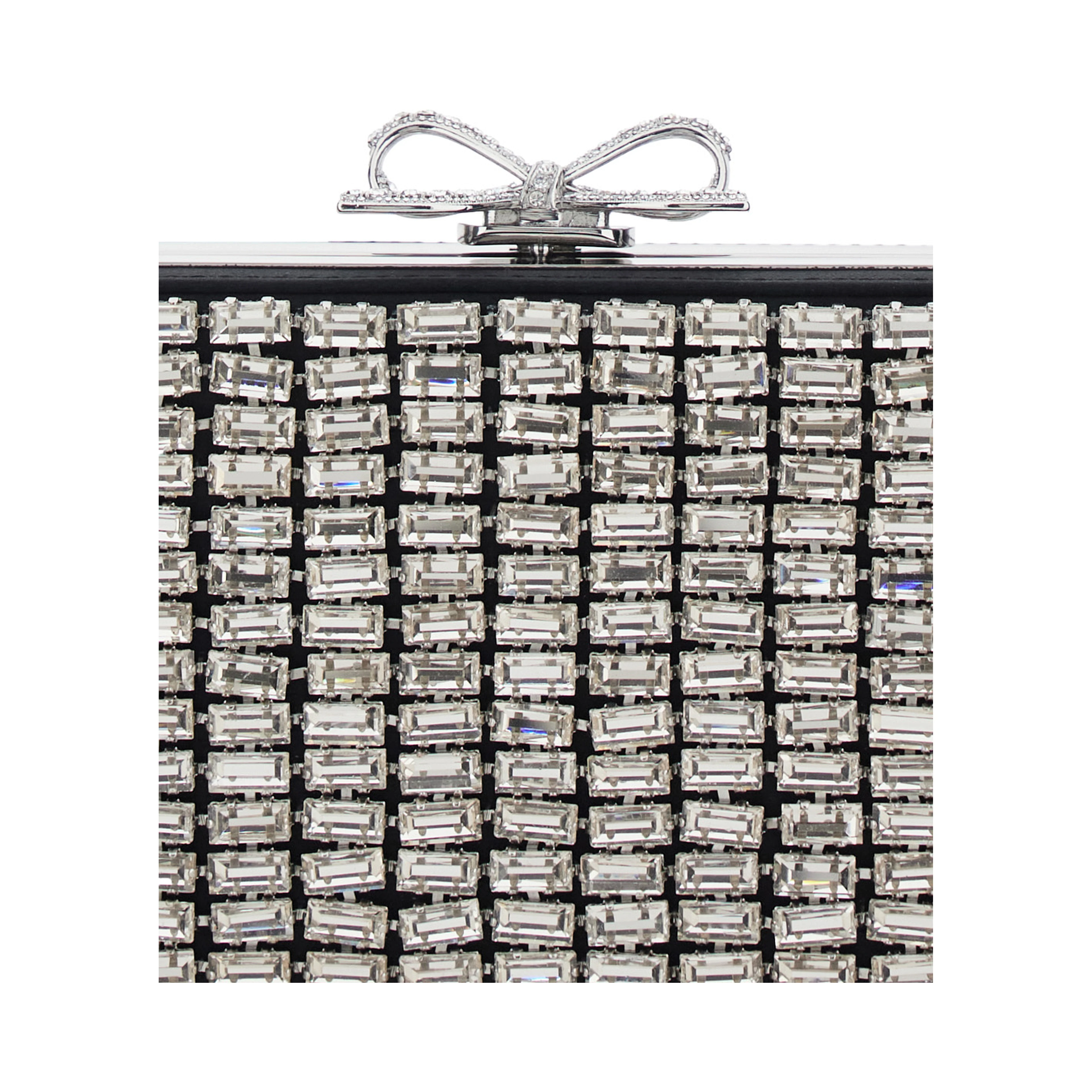 Metallic mesh clutch bag with chain and silver metal details for women