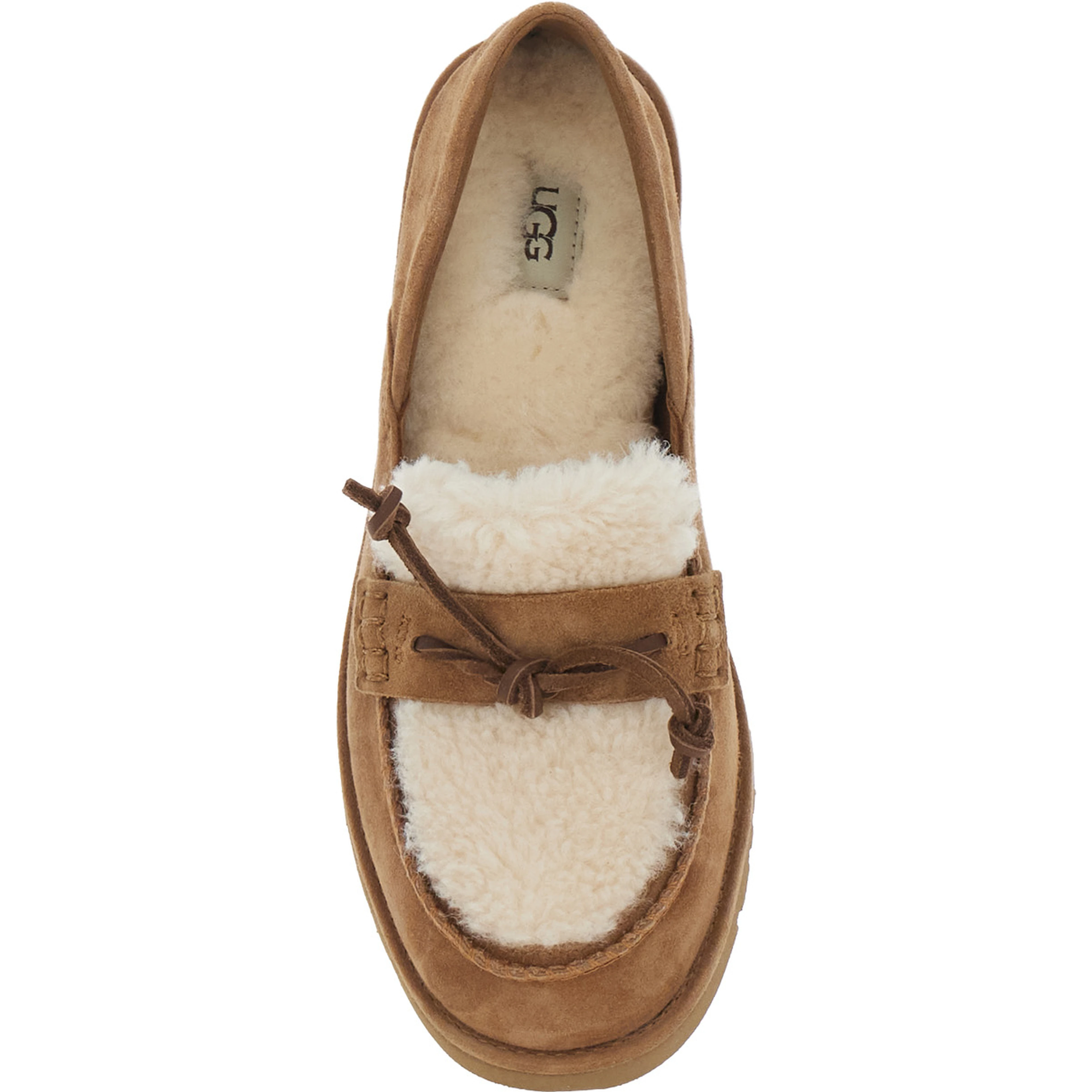 Zora Brown Loafers with fur details and front strap in suede for women