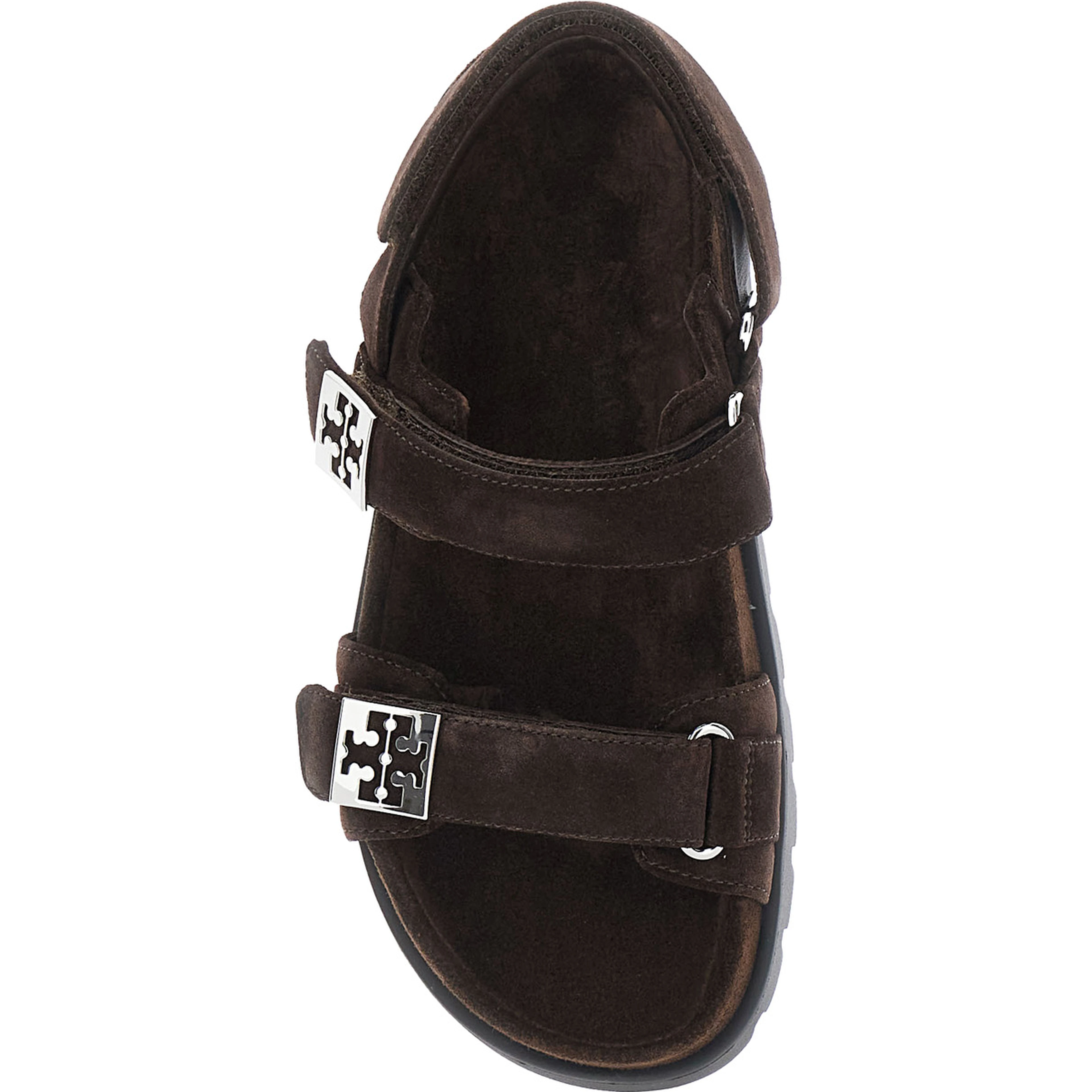 Brown Sandals with Adjustable Closure and Logo Plates in Suede Women
