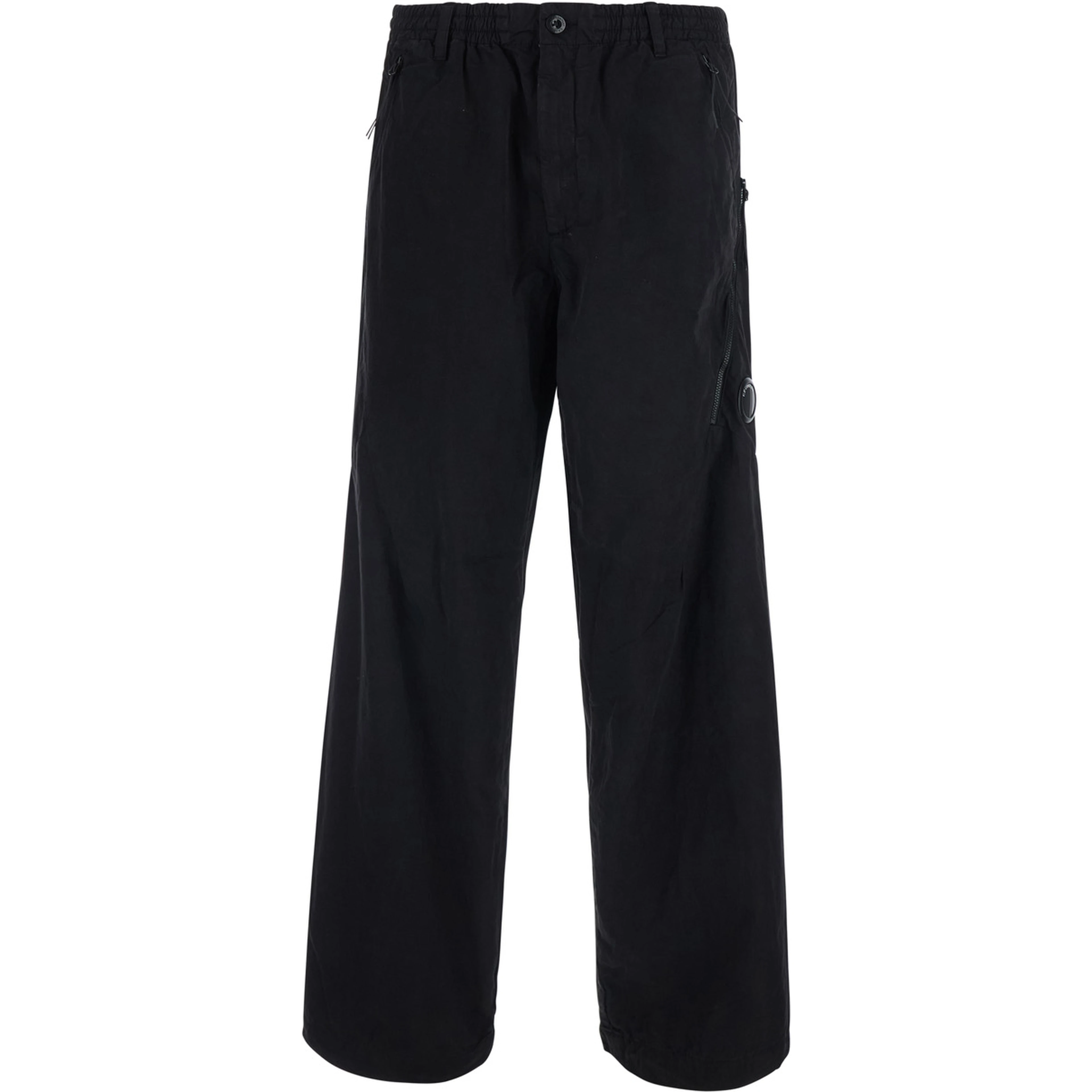 Black Cargo Pants with Logo Patch on the Side and Elastic Waist in Cotton for Men
