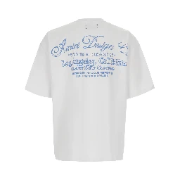 White Crew neck T-shirt with front and back print in cotton for men