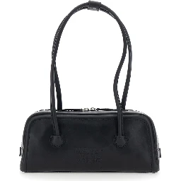 Soft Boston Ew Black Shoulder bag with Two Top Handles and Logo lettering on the Front in Leather for Women