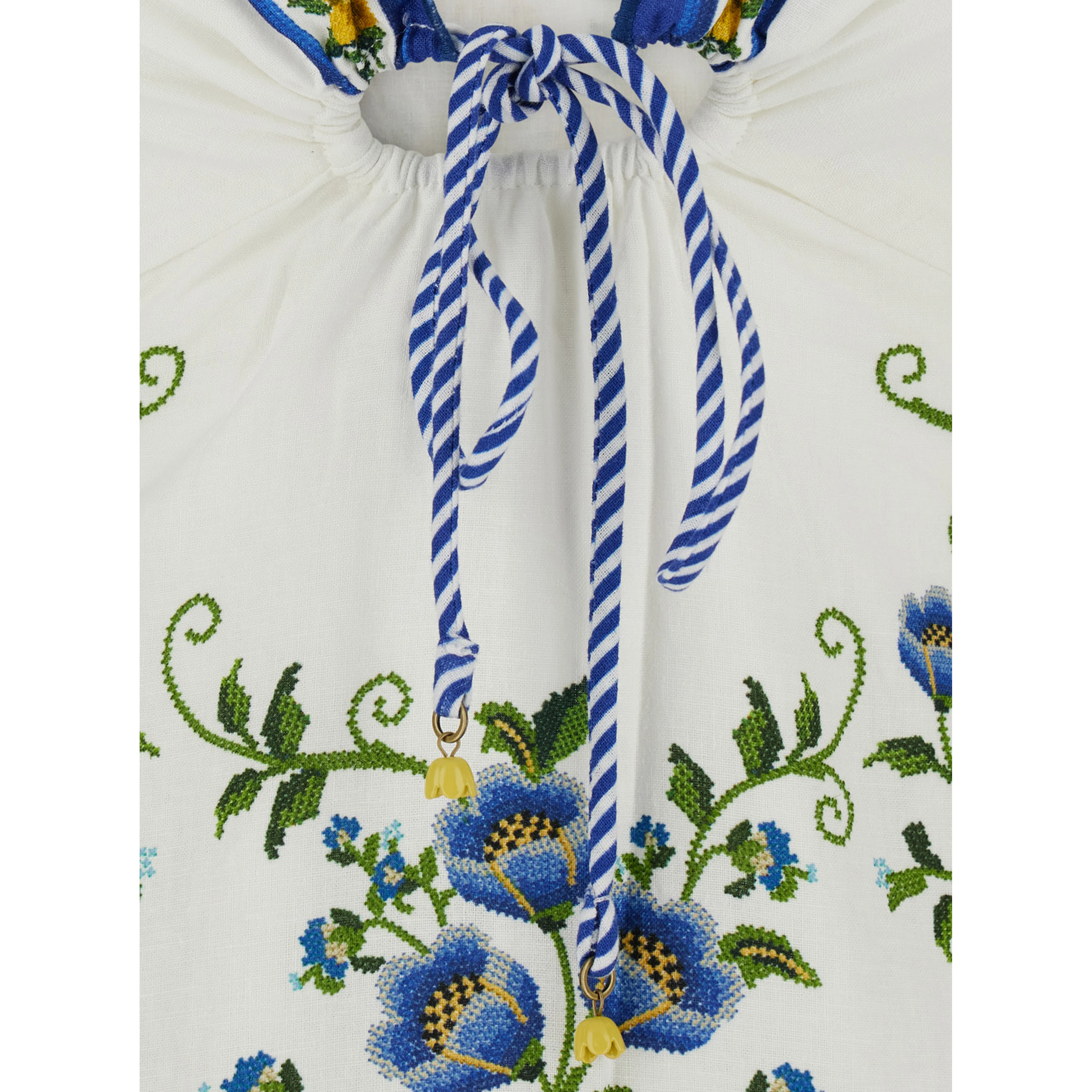 Emily Multicolor Long Dress with V-neck and All-Over Floral Motif in Cotton for Women