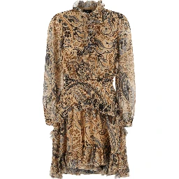 Multicolor Mini dress with ruffle details and all-over print in Tech Fabric for women