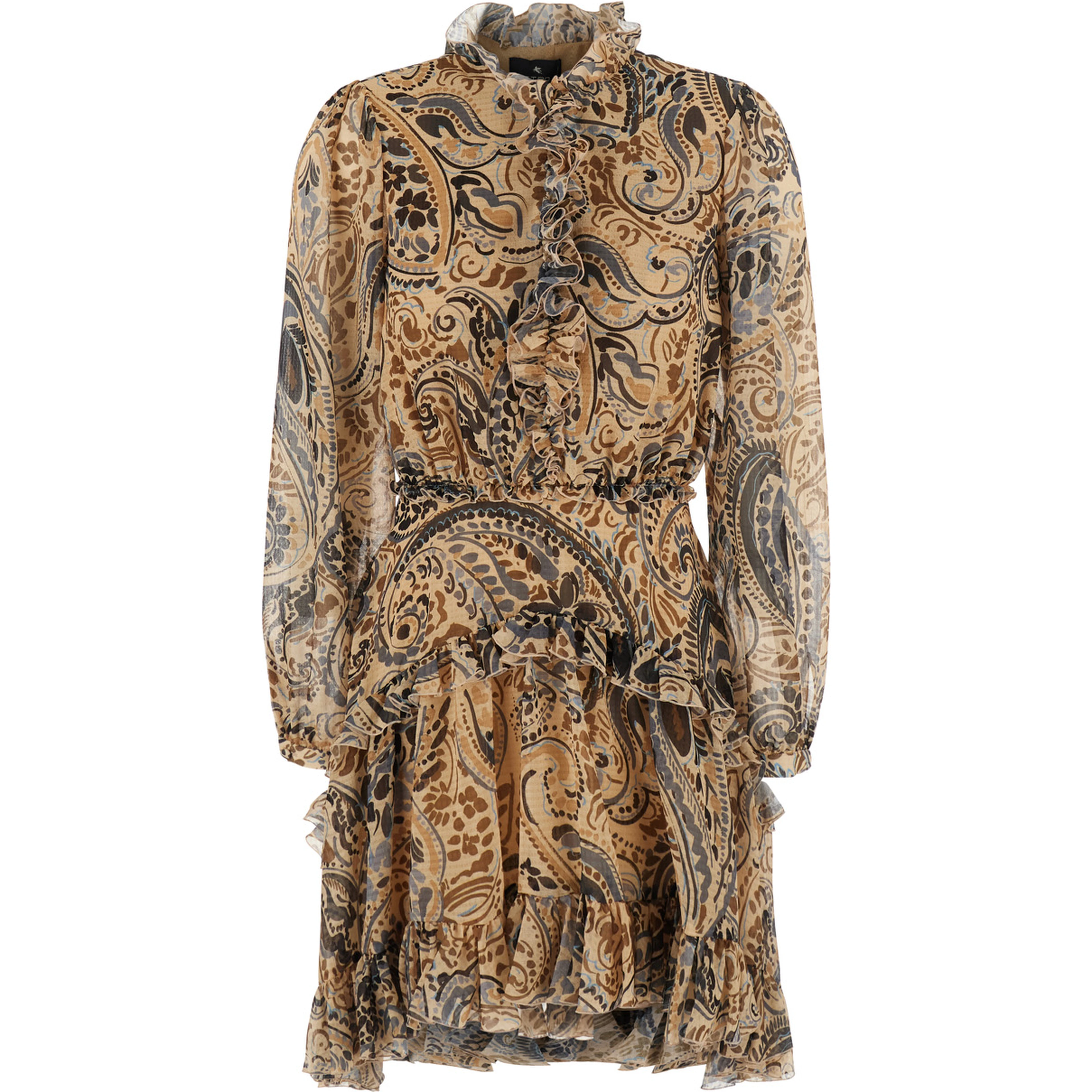 Multicolor Mini dress with ruffle details and all-over print in Tech Fabric for women