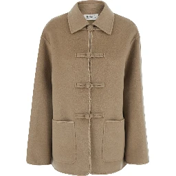 Beige Jacket with classic collar and button closure on the front in wool and cashmere for women